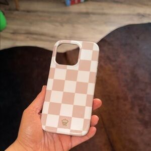 IPhone 16 pro Checkered BEIGE and White Phone Case